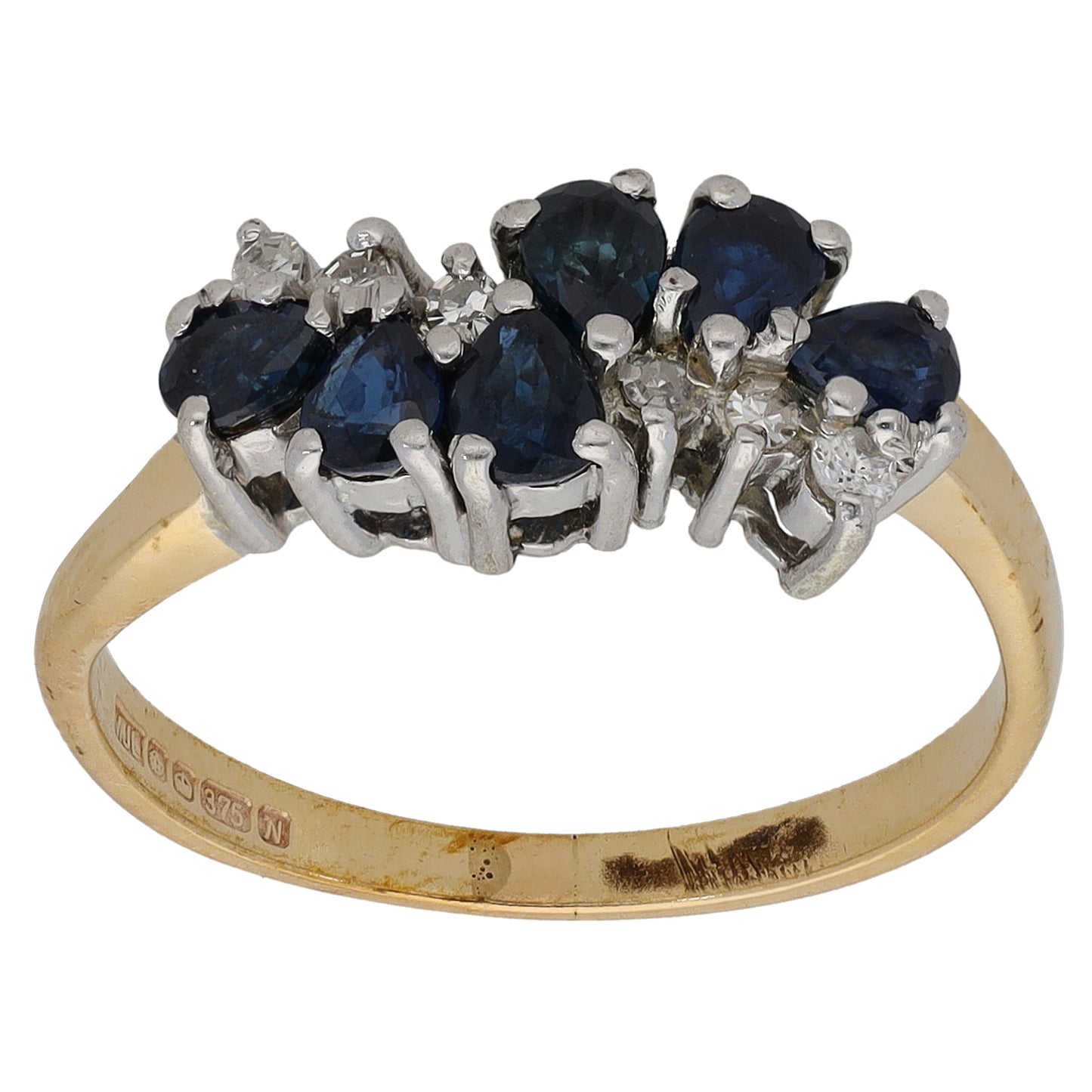 9ct Gold Sapphire & 0.12ct Diamond Dress/Cocktail Ring Size M
