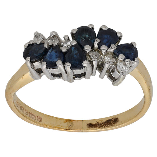 9ct Gold Sapphire & 0.12ct Diamond Dress/Cocktail Ring Size M