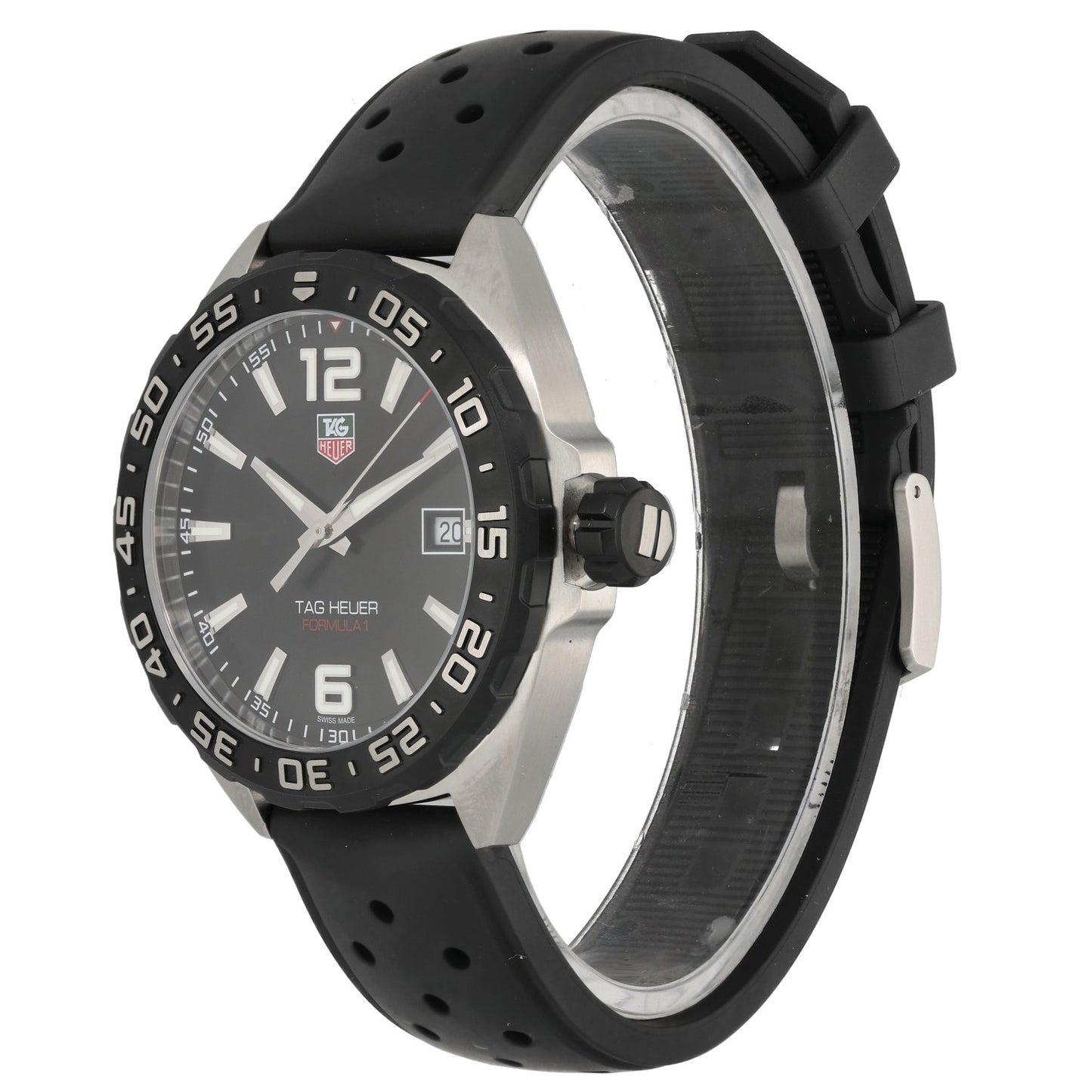 Tag Heuer Formula 1 WAZ1110 stainless steel watch with black chronograph dial and subdials, rubber bracelet