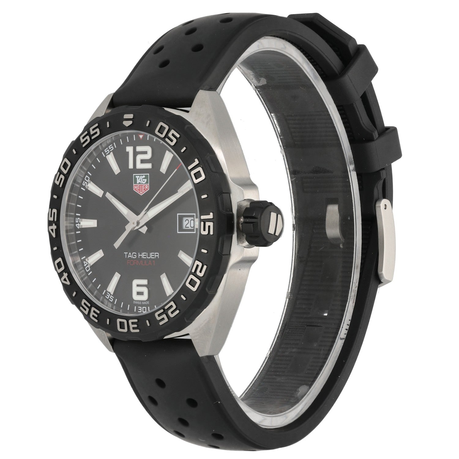 Tag Heuer Formula 1 WAZ1110 stainless steel watch with black chronograph dial and subdials, rubber bracelet