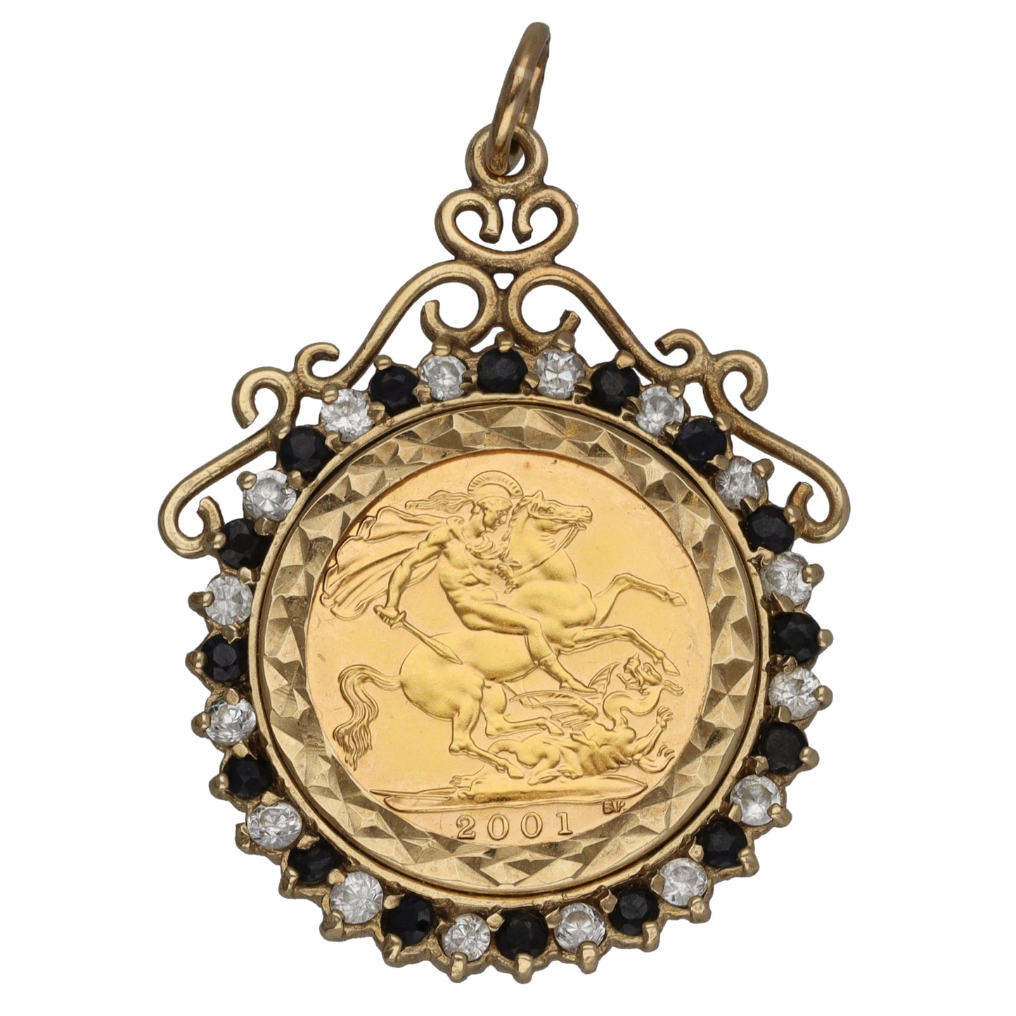 9ct Gold Sapphire & Cubic Zirconia Coin Pendant