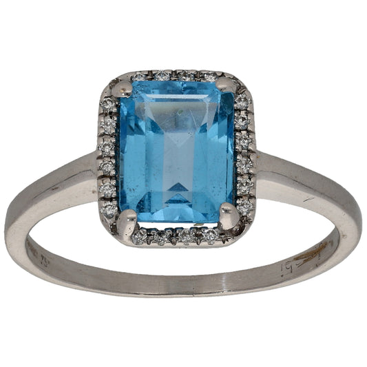 18ct White Gold Topaz & 0.10ct Diamond Dress/Cocktail Ring Size L