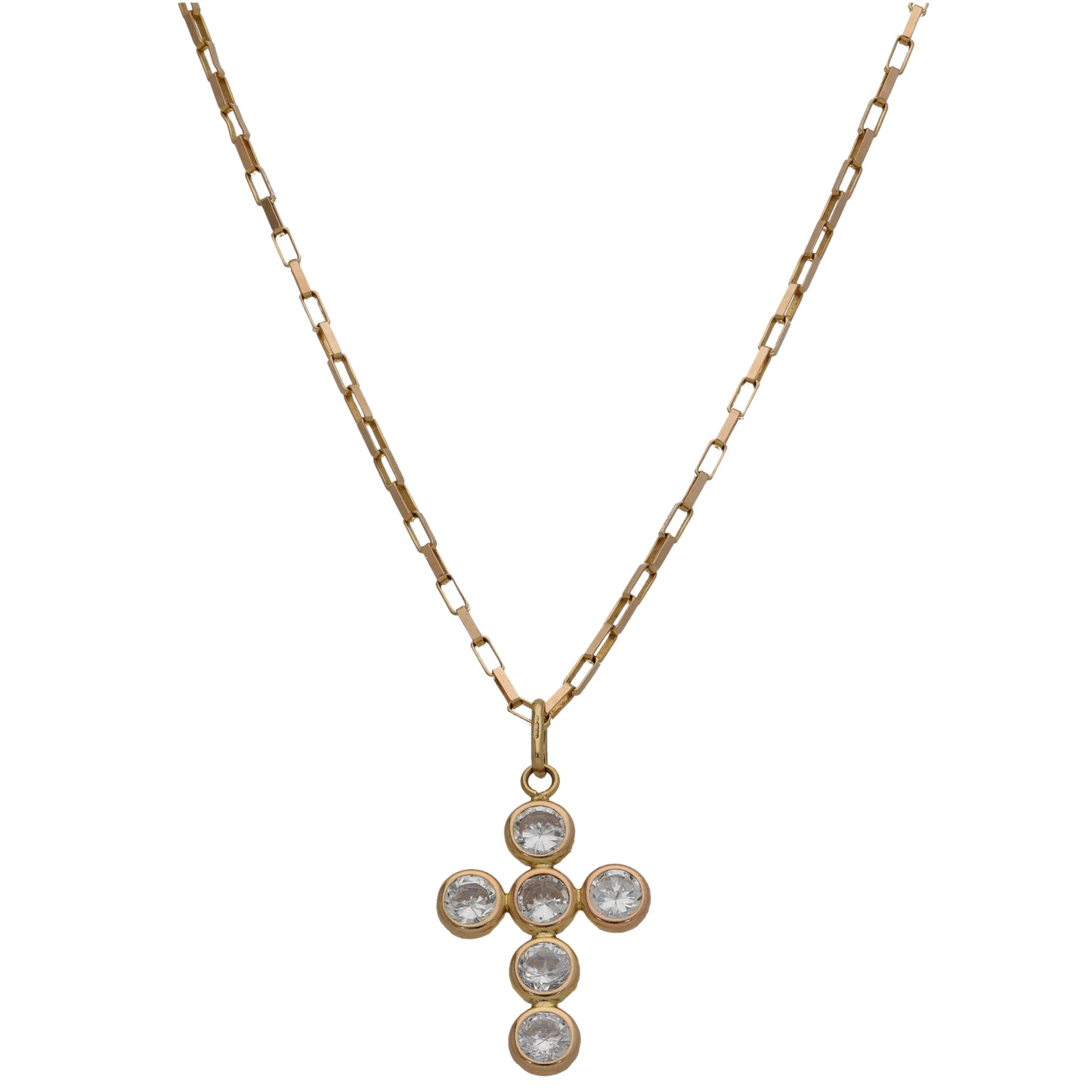 9ct Gold Cubic Zirconia Cross Pendant With Chain