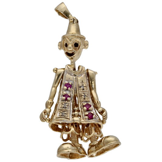 9ct Gold Ruby & 0.02ct Diamond Clown Pendant