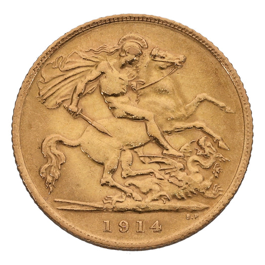 22ct Gold King George V Half Sovereign Coin 1914
