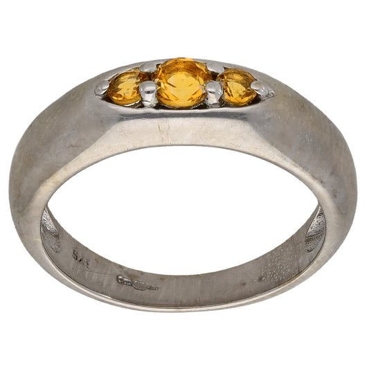 9ct White Gold Citrine Three Stone Ring Size N