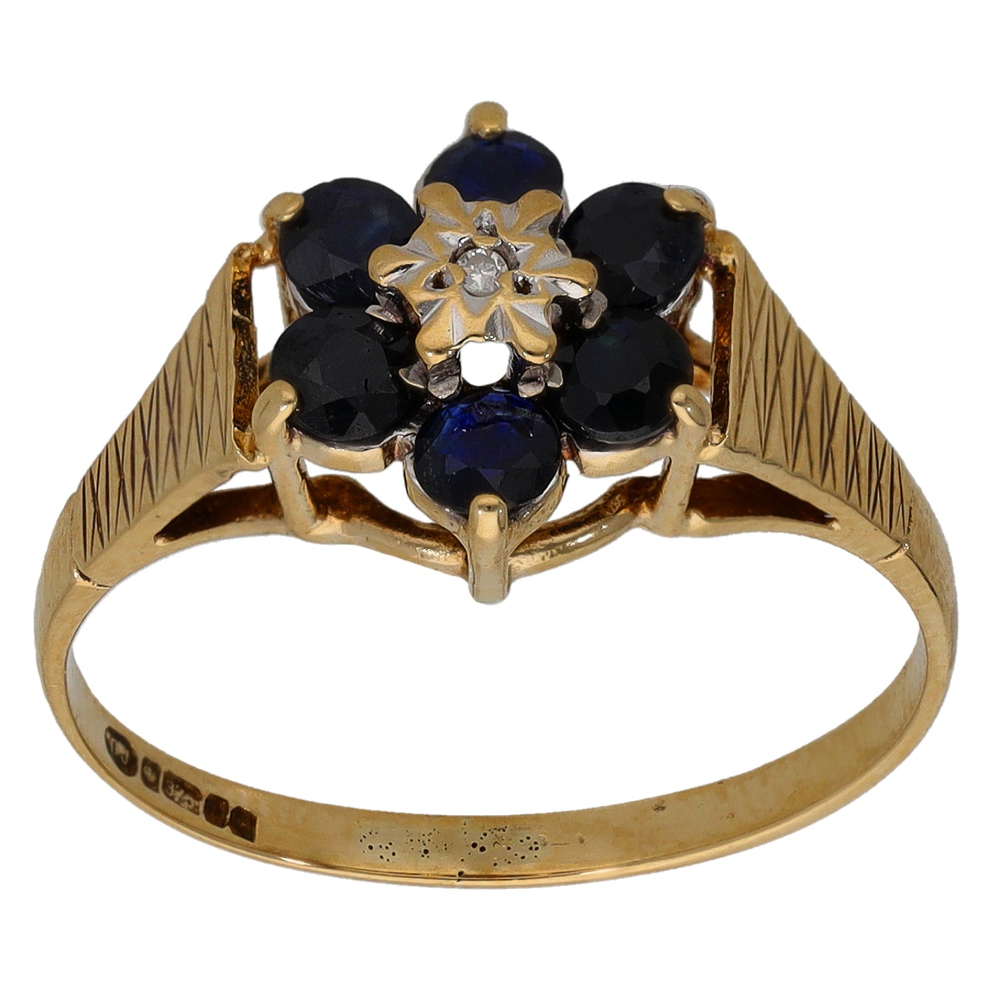 9ct Gold Sapphire & 0.01ct Diamond Dress/Cocktail Ring Size N