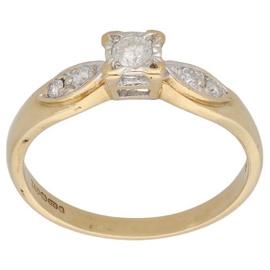 9ct Gold 0.20ct Diamond Solitaire Ring With Accent Stones Size P