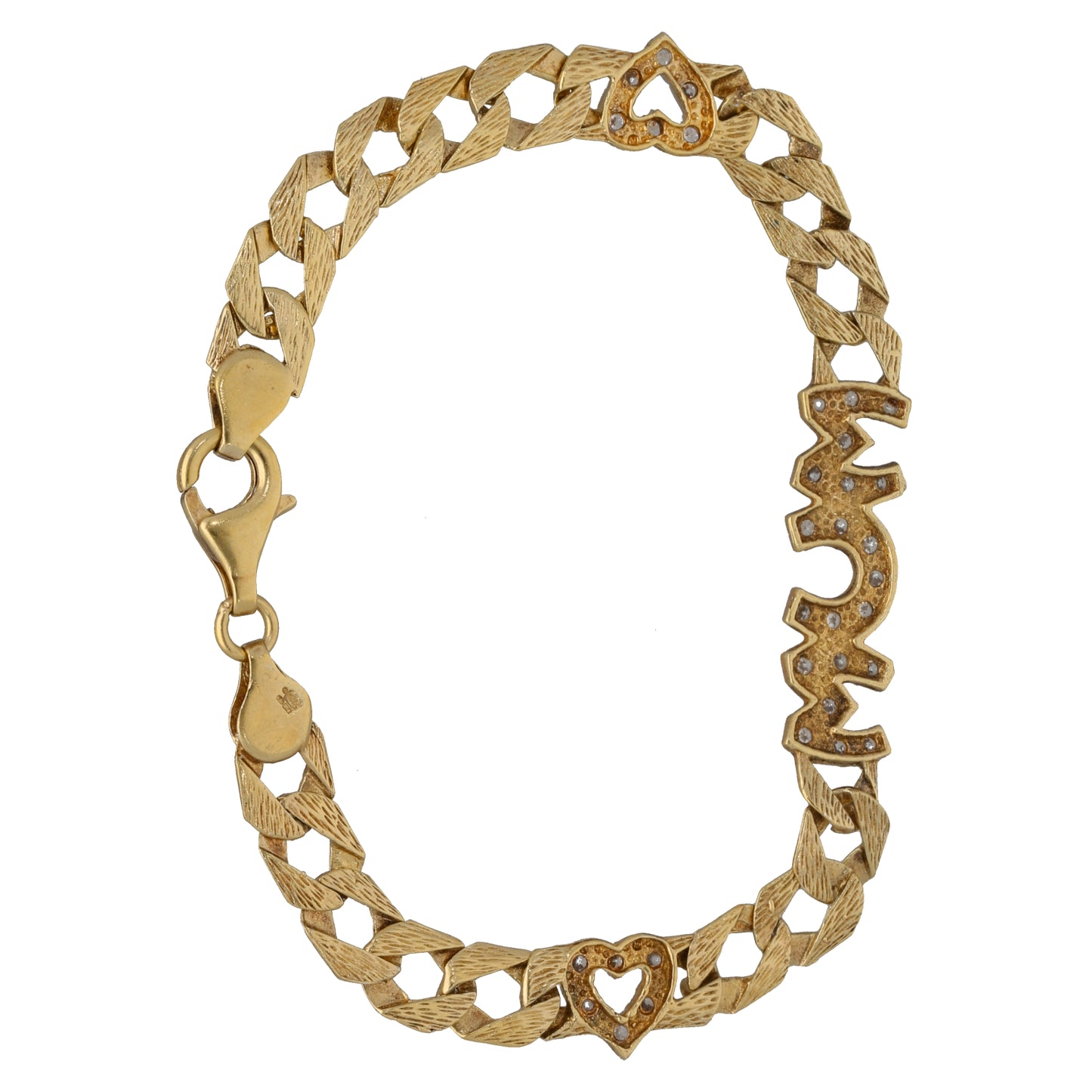 9ct Bicolour Gold Cubic Zirconia Mum Curb Bracelet