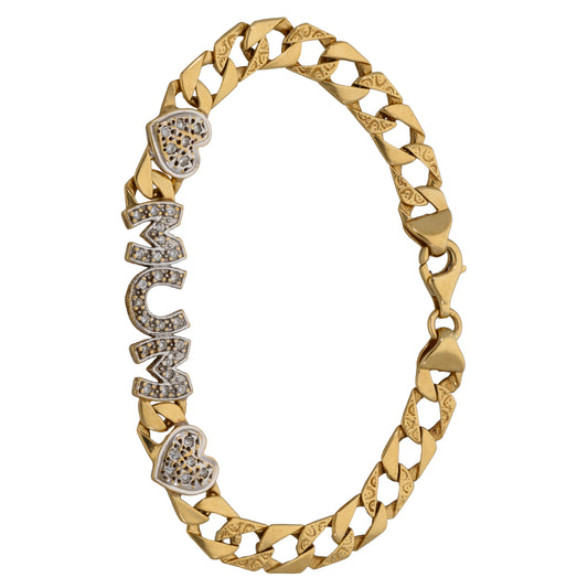 9ct Gold Cubic Zirconia Mum/Mother Curb Bracelet
