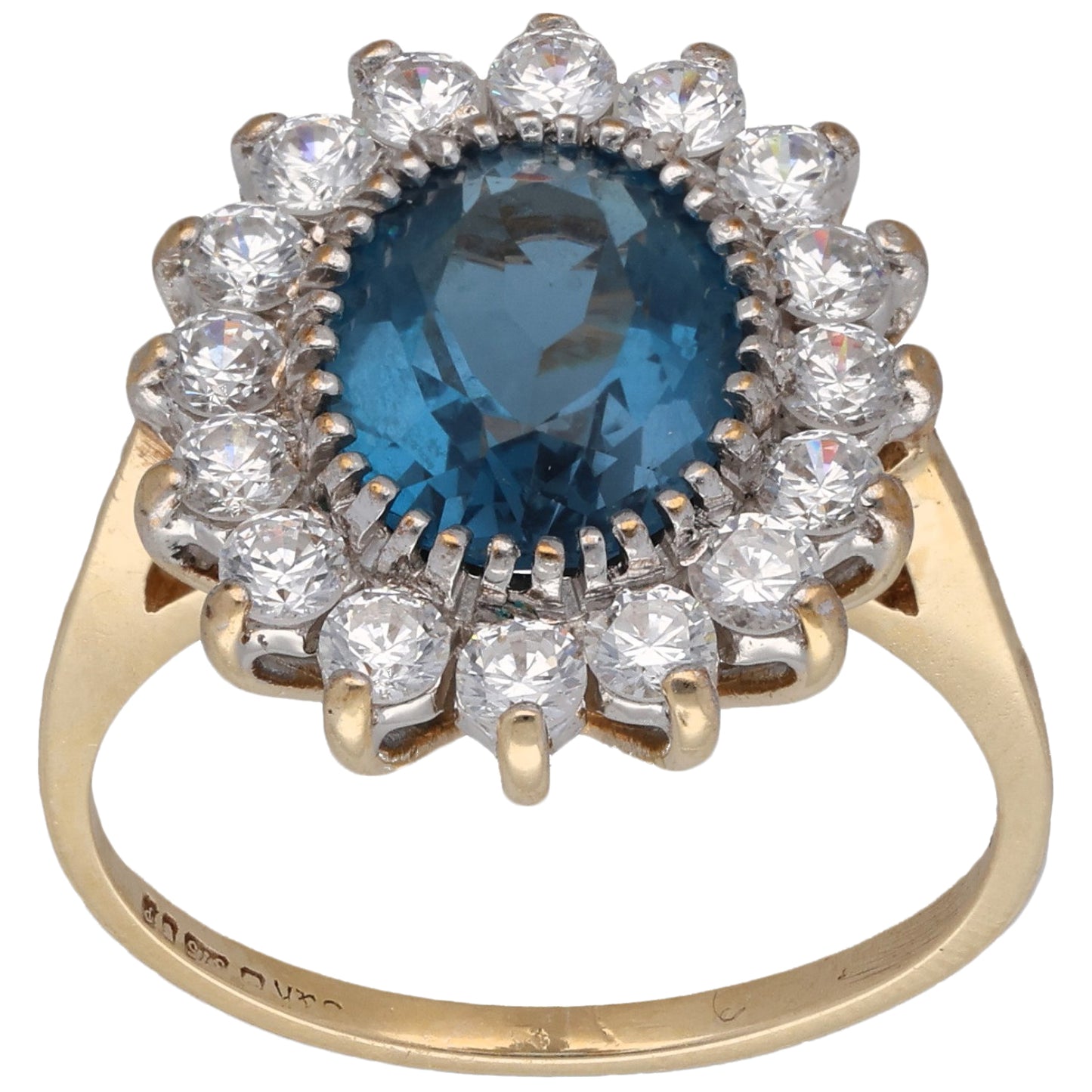9ct Gold Topaz & Cubic Zirconia Cluster Ring Size P
