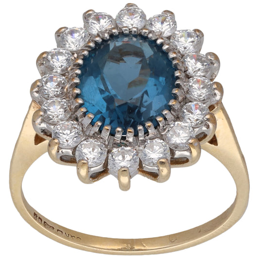 9ct Gold Topaz & Cubic Zirconia Cluster Ring Size P