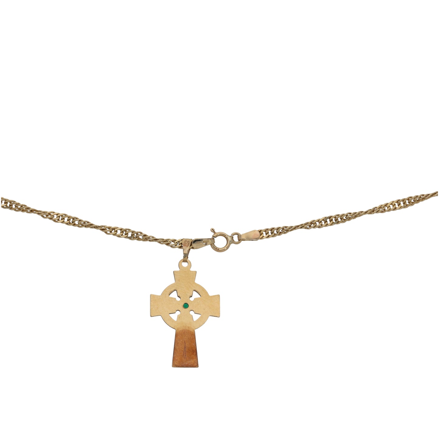 9ct Gold Green Agate Cross Pendant With Chain