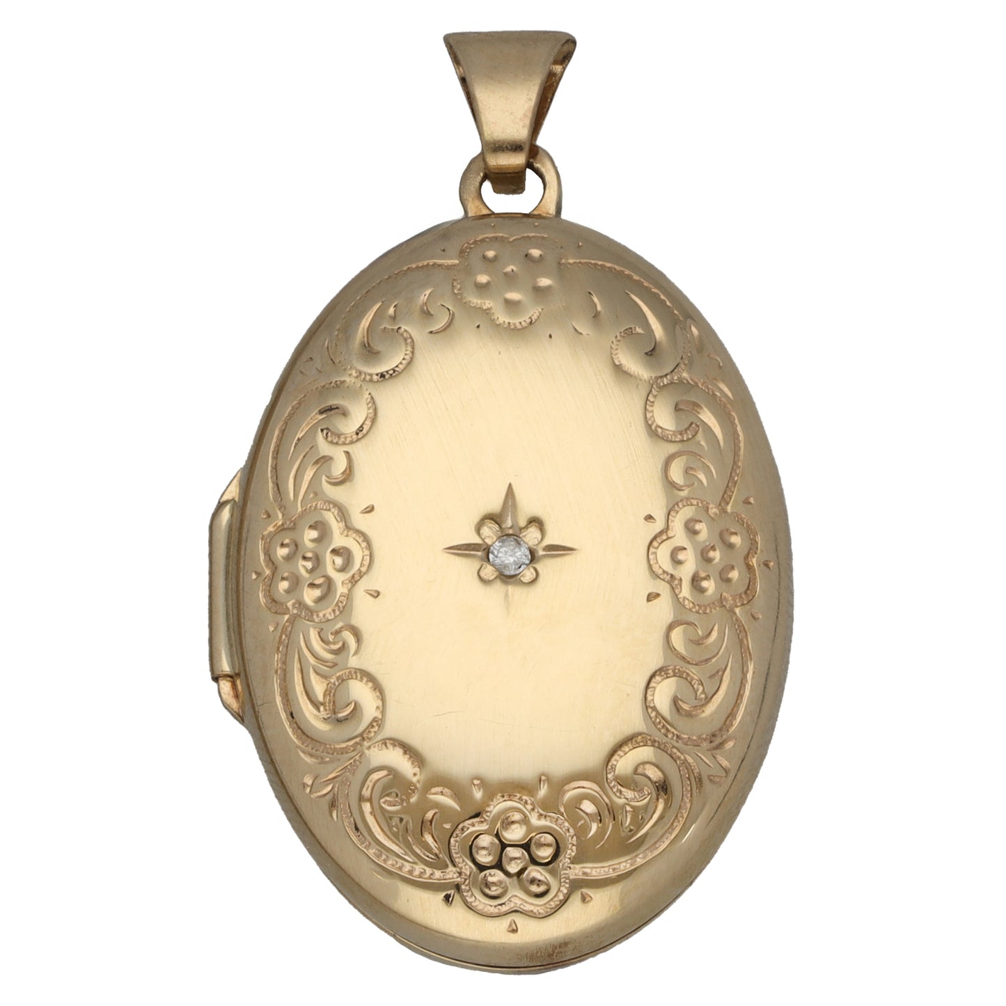 9ct Gold 0.01ct Diamond Patterned Locket Pendant