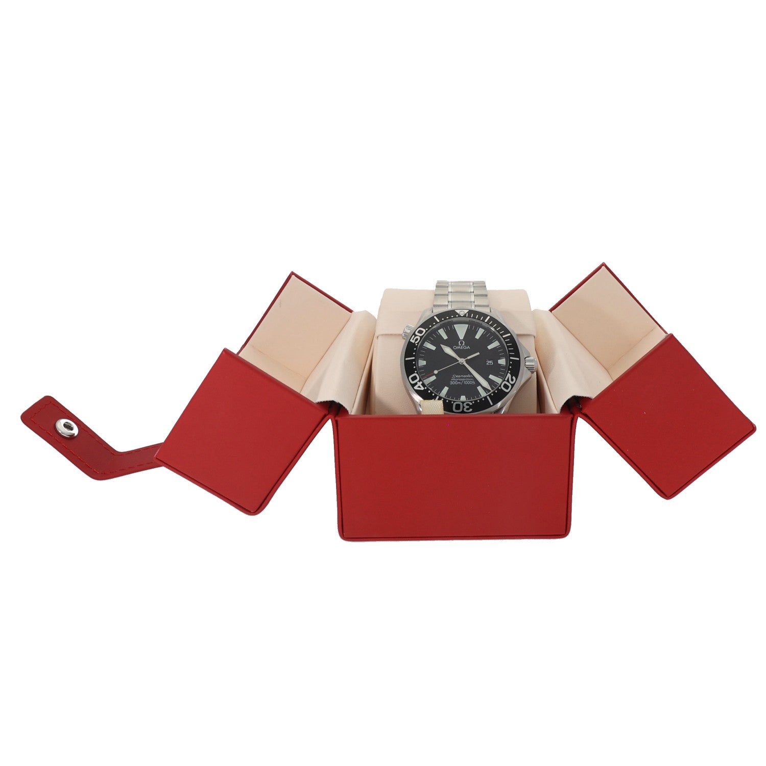 Omega Seamaster 2264.50.00 with black case and bezel in stainless steel bracelet and case, in it's box