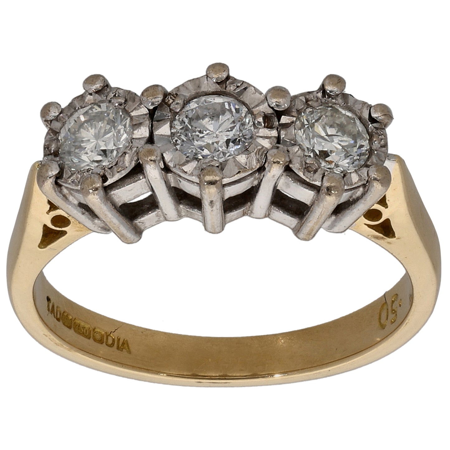 18ct Gold 0.45ct Diamond Trilogy Ring Size K