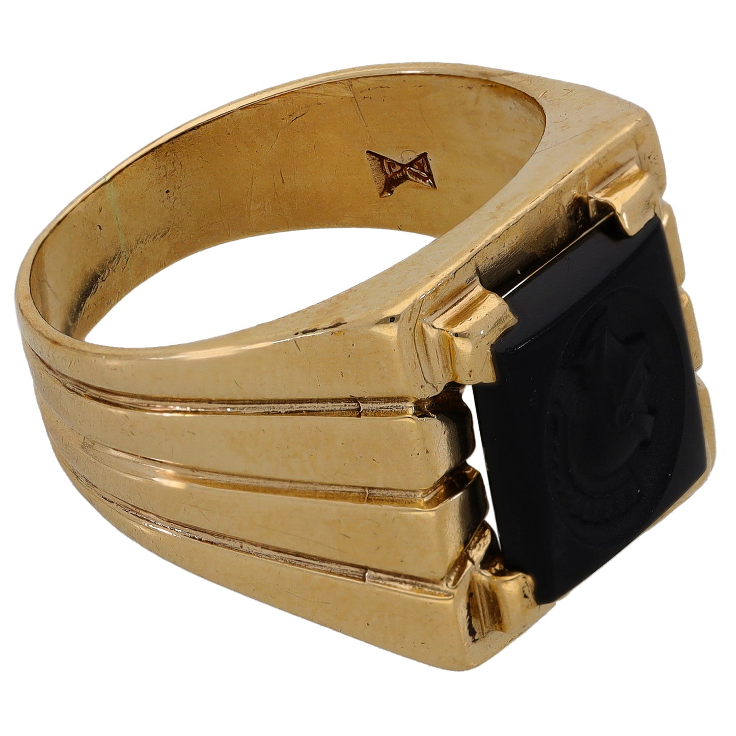 9ct Gold Onyx Single Stone Signet Ring Size T