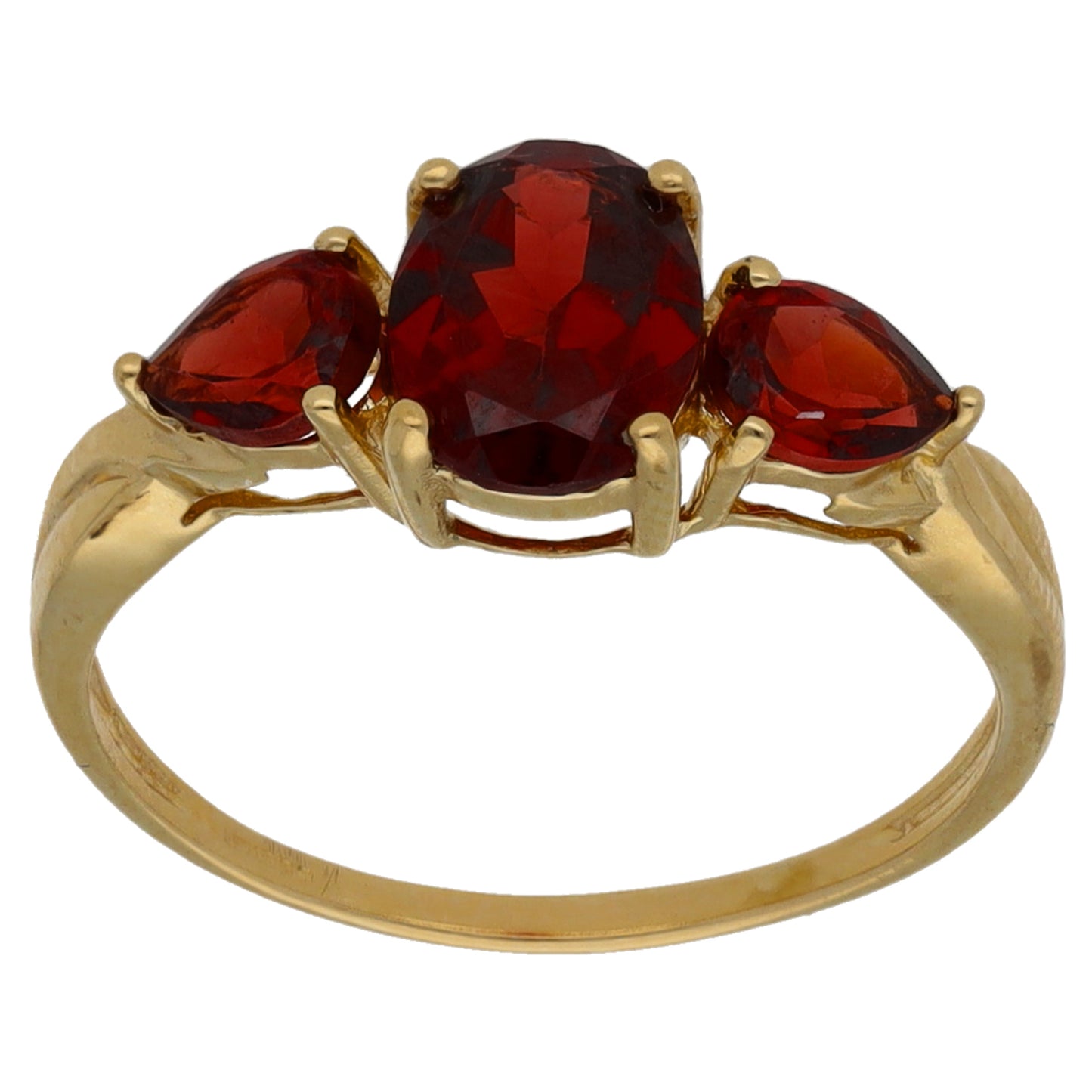 9ct Gold Garnet Three Stone Ring Size O