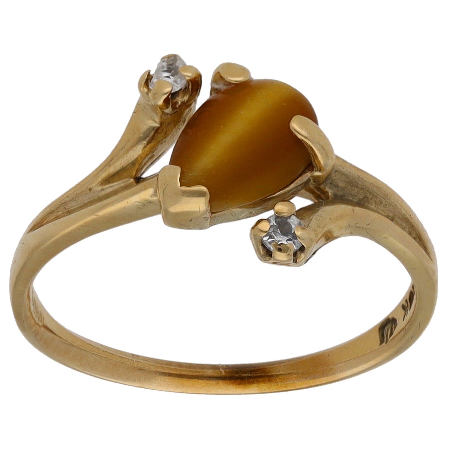 9ct Gold Tiger's Eye & Imitation Trilogy Ring Size L