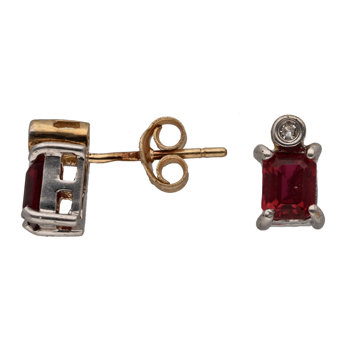 9ct Gold Ruby & 0.02ct Diamond Stud Earrings