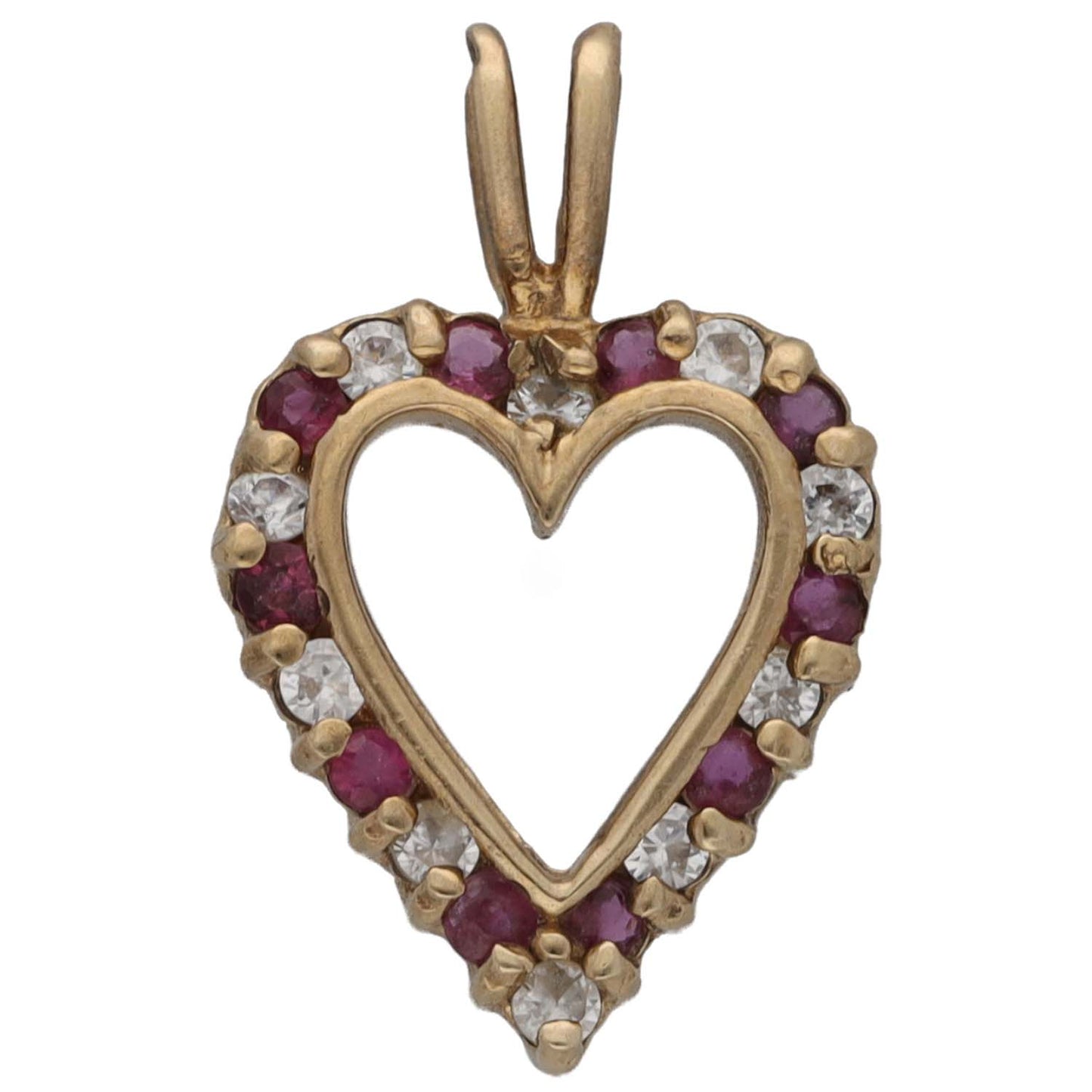 9ct Gold Ruby & Cubic Zirconia Heart Pendant