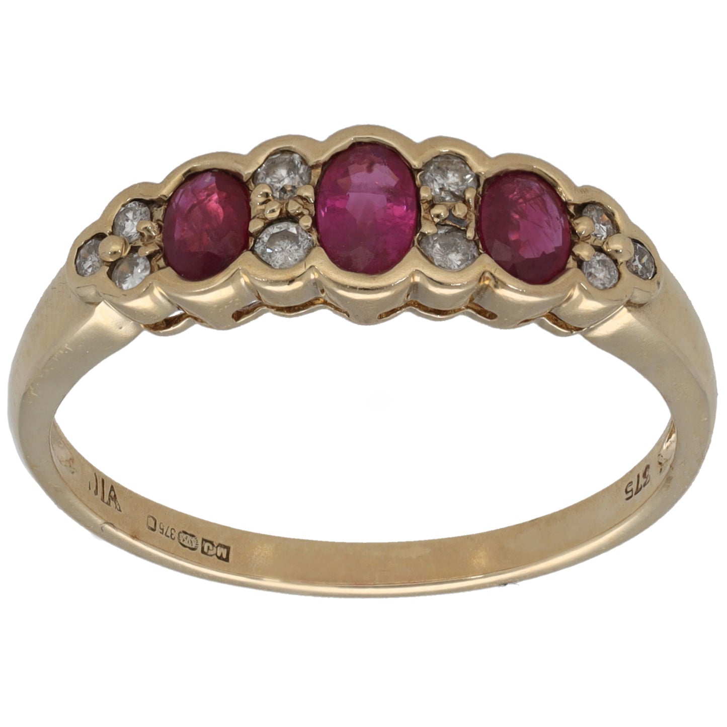 9ct Gold Ruby & 0.14ct Round Diamond Dress/Cocktail Ring Size U