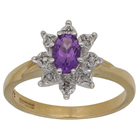 9ct Gold Amethyst & 0.04ct Diamond Dress/Cocktail Ring Size M
