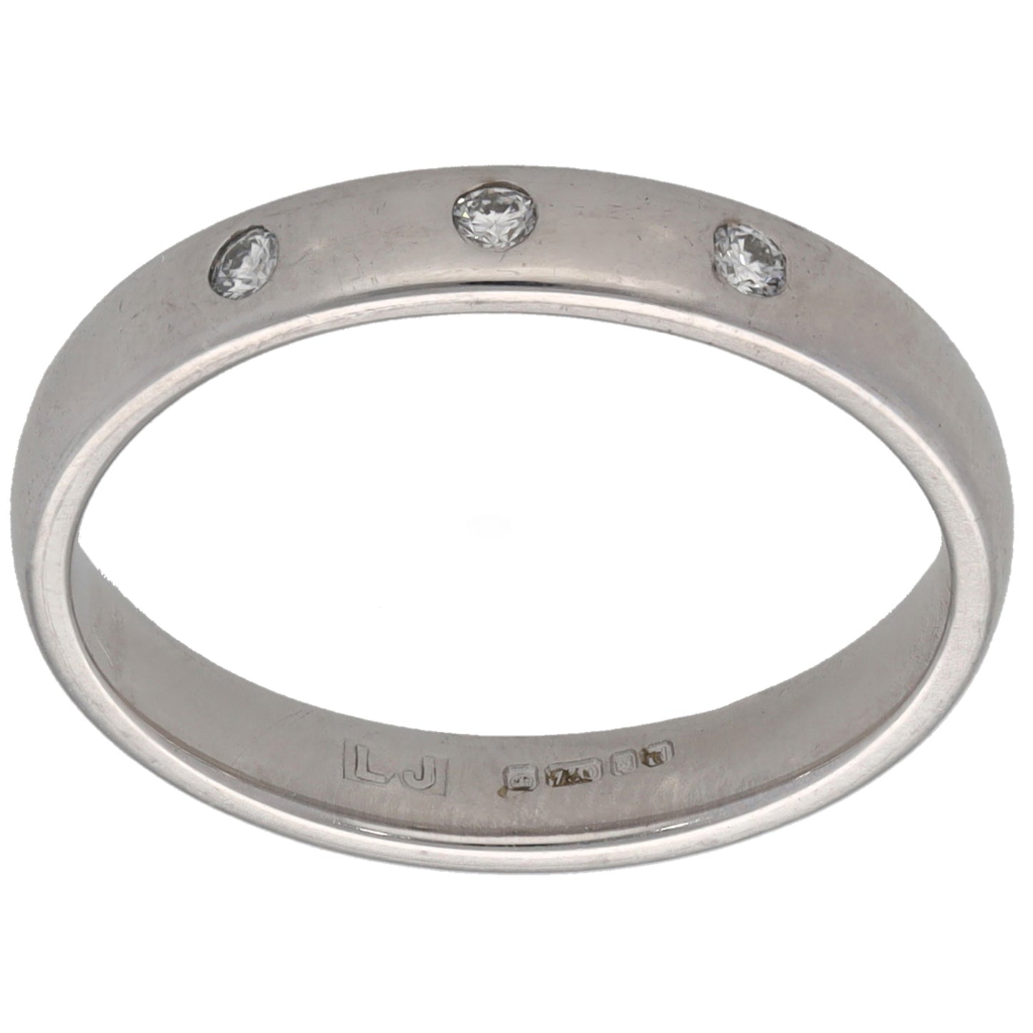 18ct White Gold 0.06ct Diamond Trilogy Ring Size L