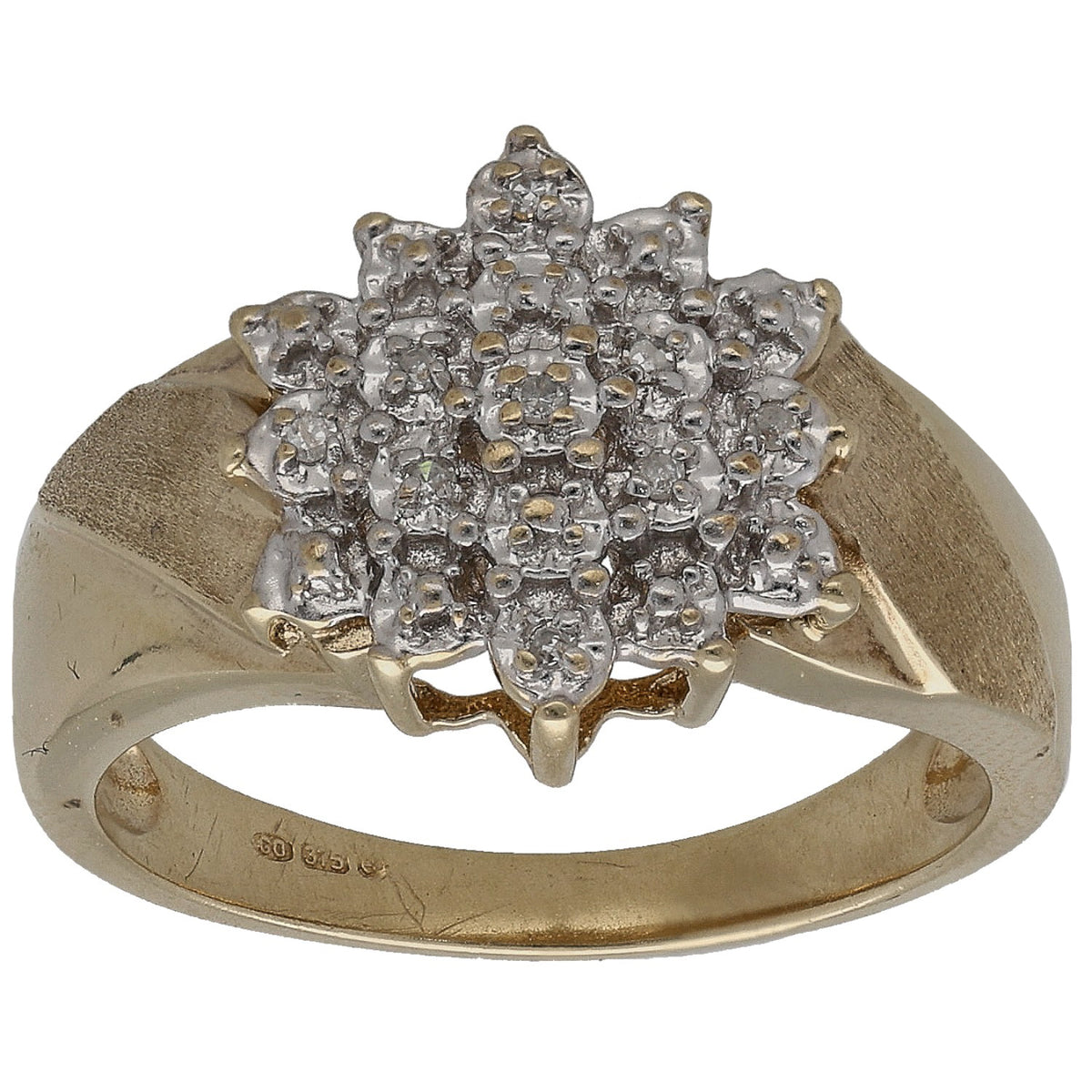 9ct gold round diamond cluster ring with prong-set round stones in a cluster