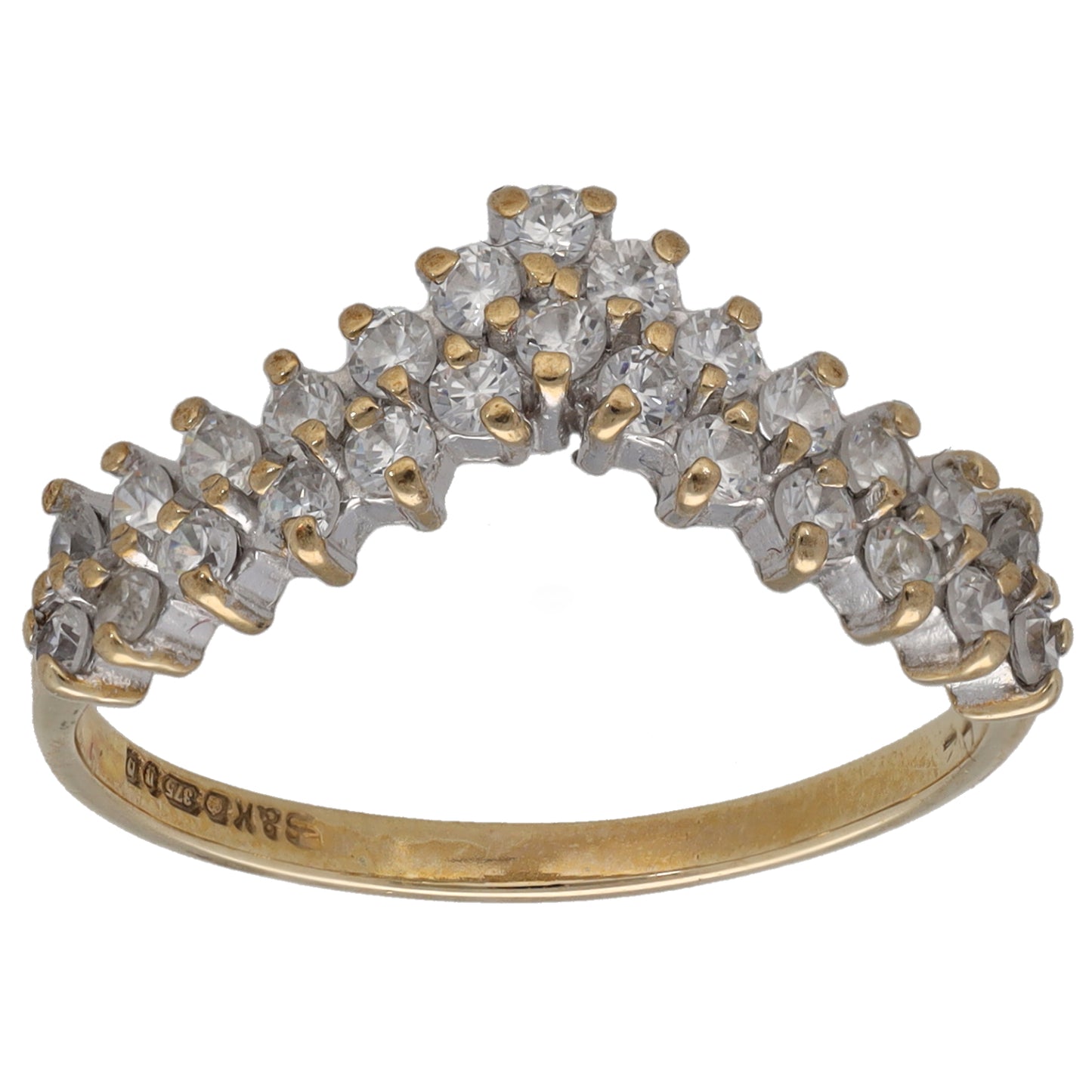 9ct Gold Cubic Zirconia Wishbone Ring Size O