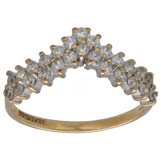 9ct Gold Cubic Zirconia Wishbone Ring Size O
