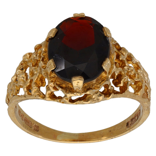 9ct Gold Garnet Single Stone Ring Size L