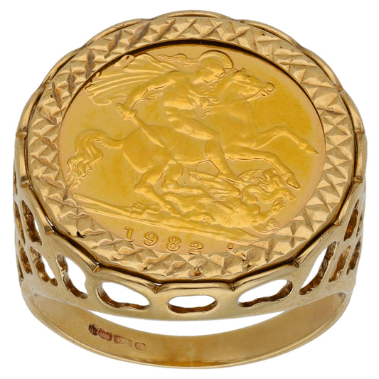 9ct Gold Half Sovereign Coin Ring Size R