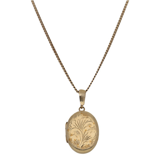 9ct Gold Patterned Locket Pendant With Chain