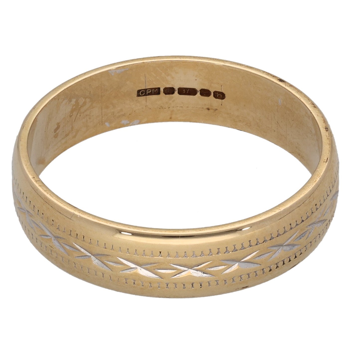 9ct Gold Patterned Wedding Ring Size Q