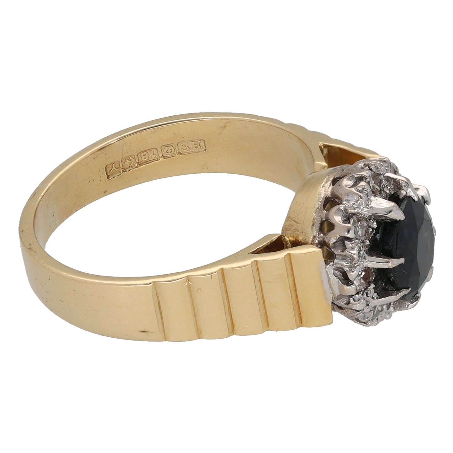 18ct Gold 0.16ct Diamond & Sapphire Cluster Ring Size L