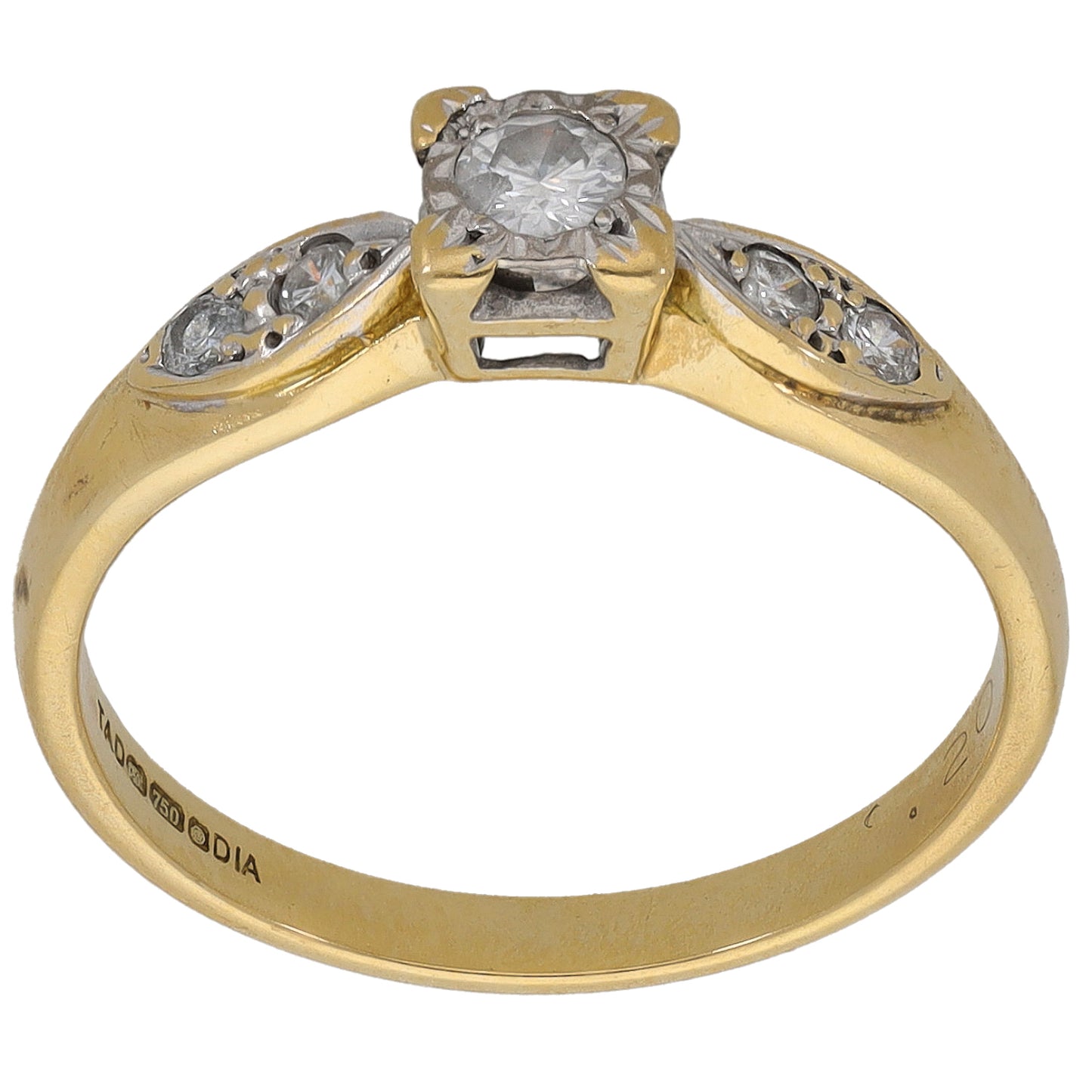 18ct Gold 0.20ct Diamond Solitaire Ring With Accent Stones Size N