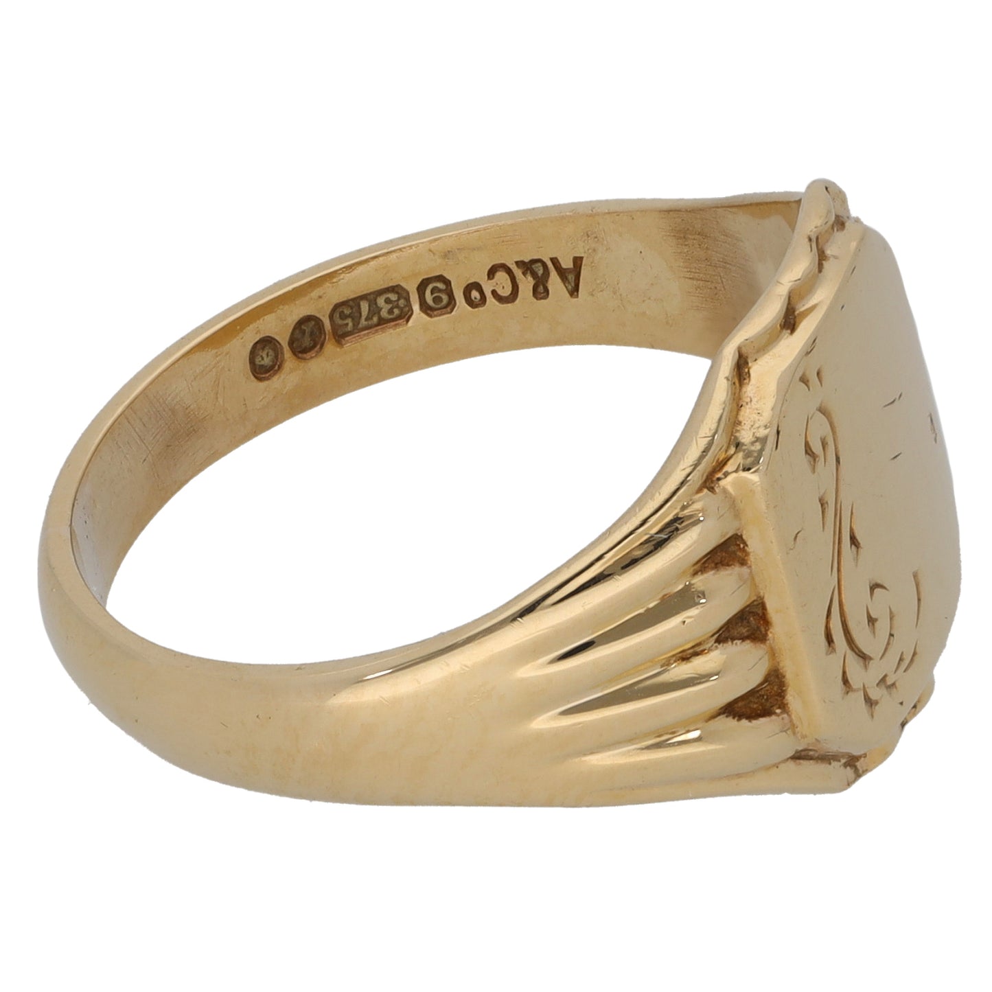 9ct Gold Patterned Signet Ring Size R