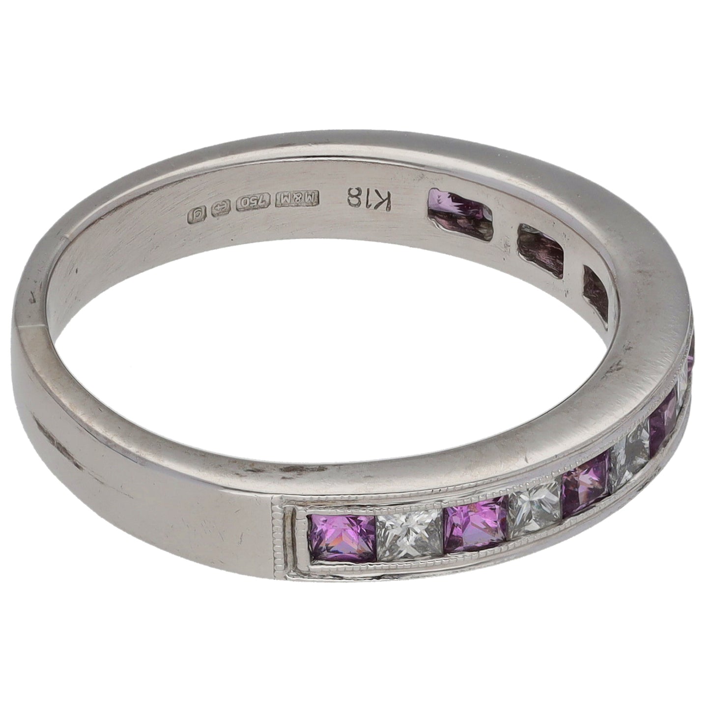 18ct White Gold Sapphire & 0.44ct Diamond Half Eternity Ring Size Q