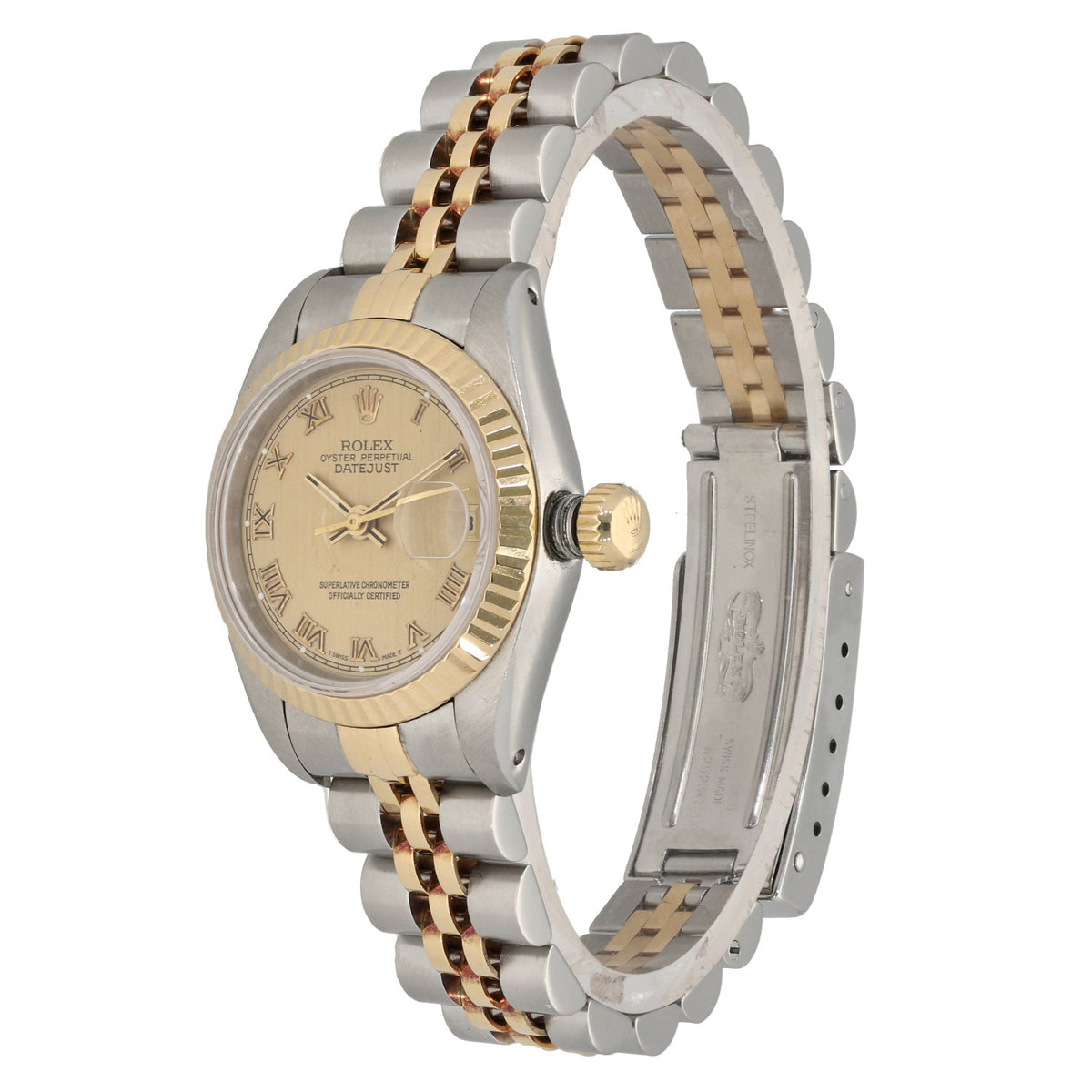 Rolex Lady Datejust 69173, champagne colour dial watch with stainless steel and gold case and bracelet, side image
