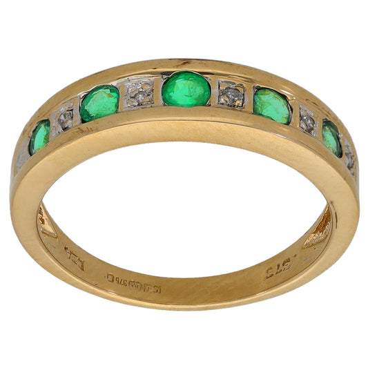 9ct Gold Emerald & 0.03ct Diamond Half Eternity Ring Size K