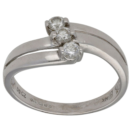 14ct White Gold Cubic Zirconia Trilogy Ring Size P
