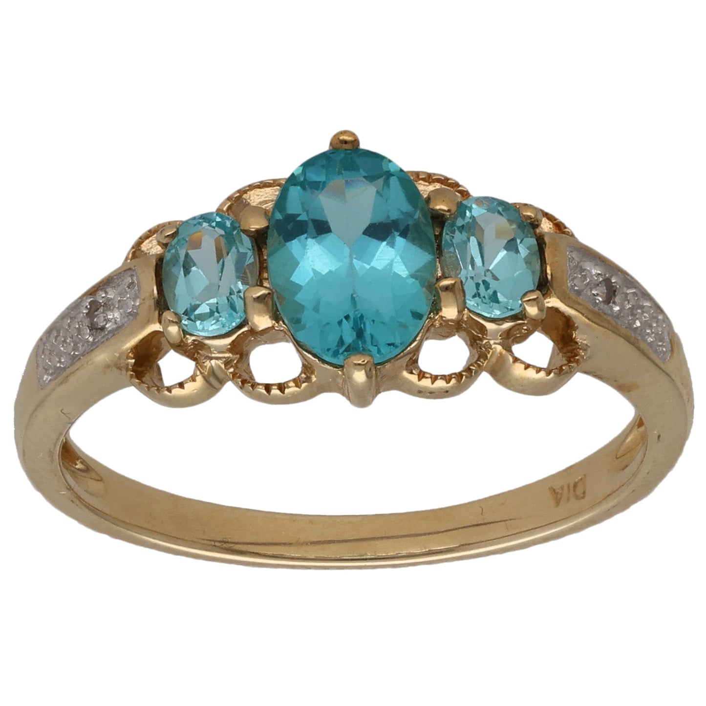9ct Gold Tourmaline & 0.01ct Diamond Dress/Cocktail Ring Size P