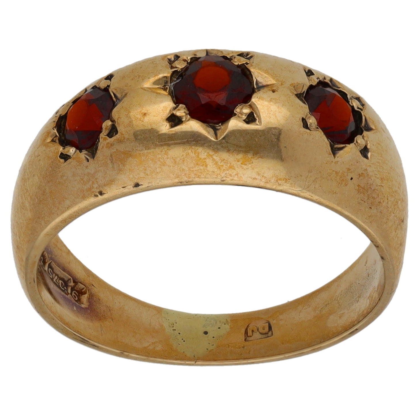 9ct Gold Garnet Trilogy Ring Size L