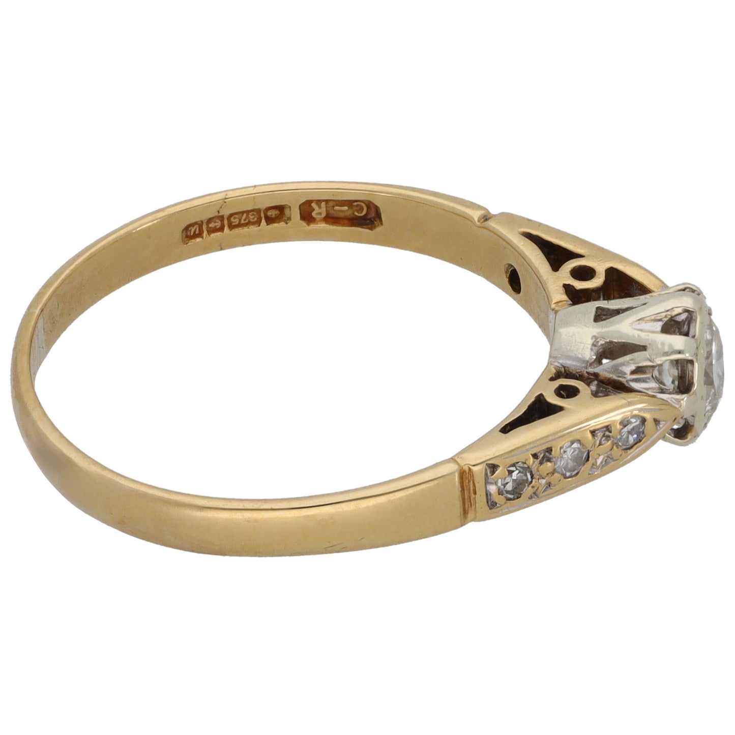 9ct Gold 0.26ct Diamond Solitaire Ring With Accent Stones Size P