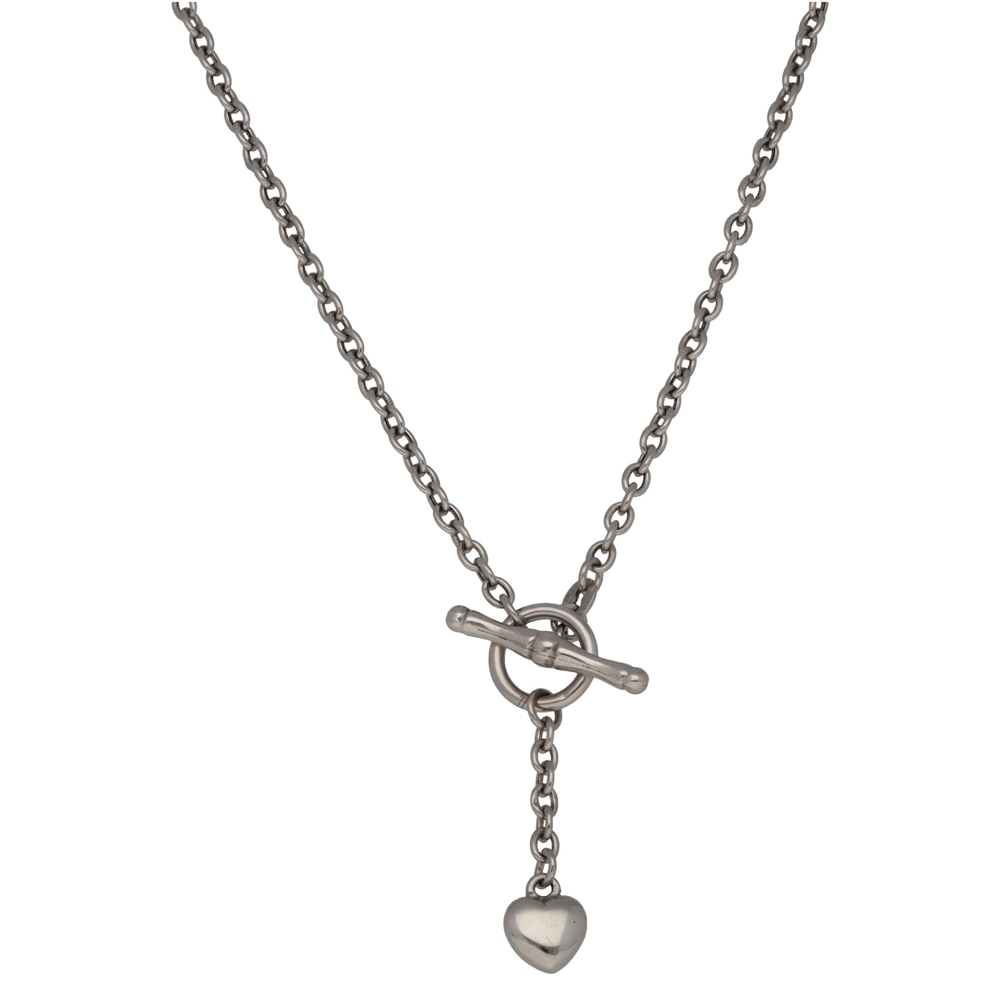 9ct white gold fancy necklace with heart charm and knot clasp, link chain