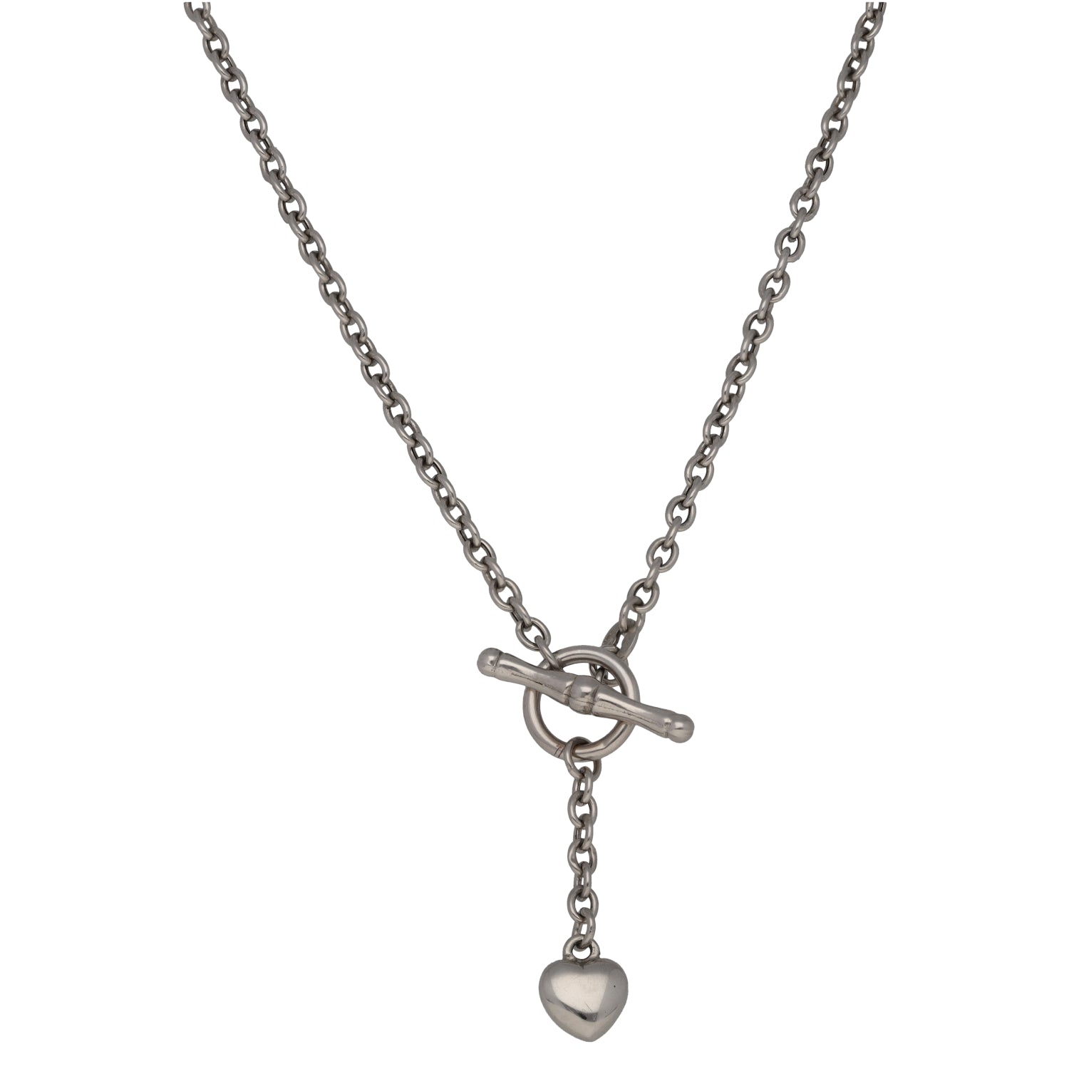 9ct white gold fancy necklace with heart charm and knot clasp, link chain