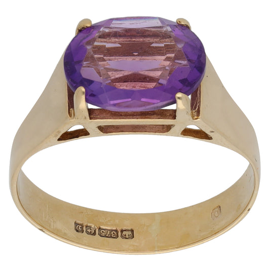 9ct Gold Amethyst Single Stone Ring Size M