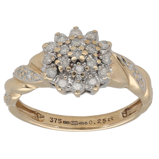 9ct Gold 0.25ct Diamond Cluster Ring Size K