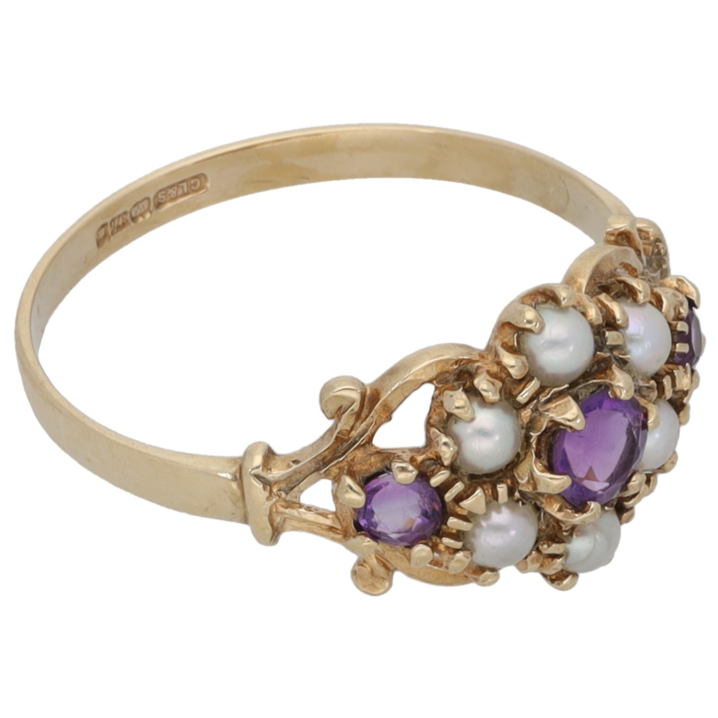 9ct Gold Amethyst & Cultured Pearl Dress/Cocktail Ring Size P